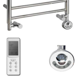 Round Thermostatic Dual Fuel Kit For Heated Towel Rails – Kit D (Chrome / White) Efficient Heating, Well Made, Excellent Value Buy Online From Solaire Quartz UK Shop
