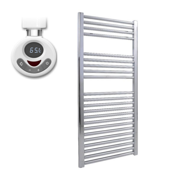 Aura 25 Straight Thermostatic Electric Heated Towel Rail + Timer (Chrome / White) Efficient Heating, Well Made, Excellent Value Buy Online From Solaire Quartz UK Shop 11