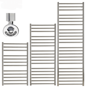 Aura Steel Stainless Steel Thermostatic Electric Heated Towel Rail + Timer Efficient Heating, Well Made, Excellent Value Buy Online From Solaire Quartz UK Shop