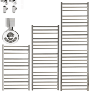 Aura Steel – Stainless Steel Duel Fuel Heated Towel Rail, Thermostatic + Timer Efficient Heating, Well Made, Excellent Value Buy Online From Solaire Quartz UK Shop