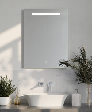 Aura Mono Bathroom LED Mirror, Single Lighting Strip, Demister, Shaver Socket Efficient Heating, Well Made, Excellent Value Buy Online From Solaire Quartz UK Shop