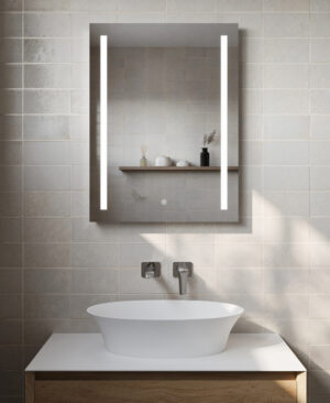 Aura Duo Bathroom LED Mirror, Twin Lighting Strip, Demister, Shaver Socket Efficient Heating, Well Made, Excellent Value Buy Online From Solaire Quartz UK Shop 3