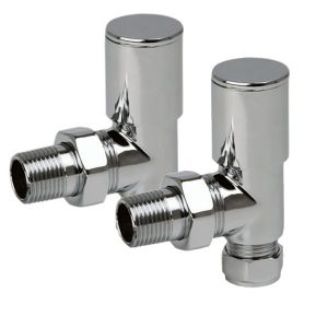 Chrome Radiator Valves – Round, Angled. For Heated Towel Rails Efficient Heating, Well Made, Excellent Value Buy Online From Solaire Quartz UK Shop