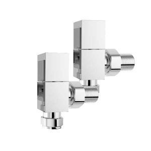 Chrome Radiator Valves – Square, Angled. For Heated Towel Rails Efficient Heating, Well Made, Excellent Value Buy Online From Solaire Quartz UK Shop