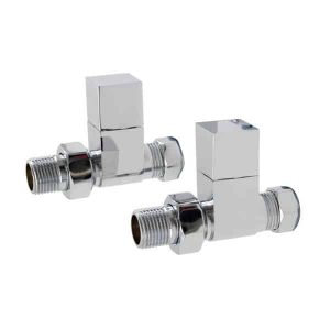 Chrome Radiator Valves – Square, Straight. For Heated Towel Rails Efficient Heating, Well Made, Excellent Value Buy Online From Solaire Quartz UK Shop