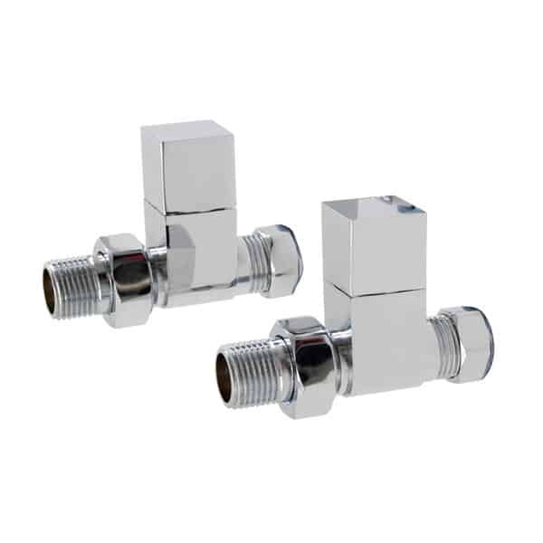 Chrome Radiator Valves – Square, Straight. For Heated Towel Rails Efficient Heating, Well Made, Excellent Value Buy Online From Solaire Quartz UK Shop 3
