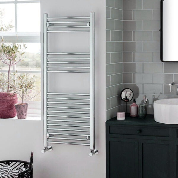 Aura Straight Chrome Towel Warmer For Central Heating Efficient Heating, Well Made, Excellent Value Buy Online From Solaire Quartz UK Shop 5