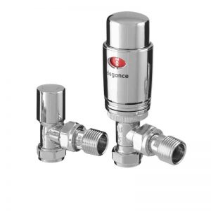 Chrome Thermostatic Radiator Valves – Round, Angled. For Heated Towel Rails Efficient Heating, Well Made, Excellent Value Buy Online From Solaire Quartz UK Shop