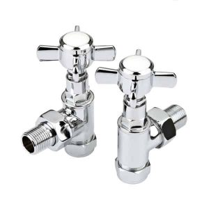Angled Towel Warmer Valves, Chrome, Traditional Efficient Heating, Well Made, Excellent Value Buy Online From Solaire Quartz UK Shop