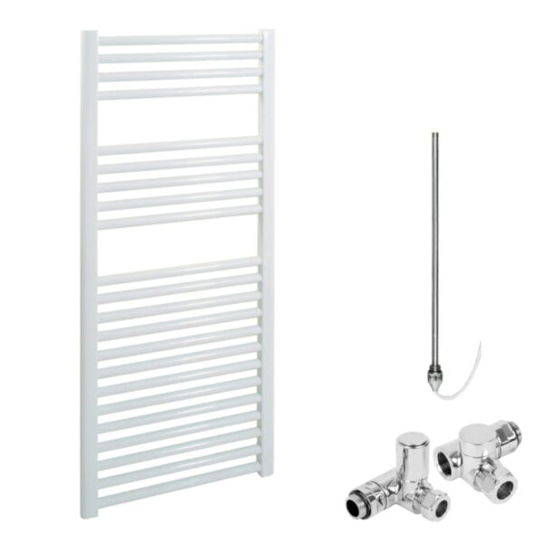 Aura Straight Dual Fuel Towel Warmer, White, With Valves And Element, White Efficient Heating, Well Made, Excellent Value Buy Online From Solaire Quartz UK Shop 10