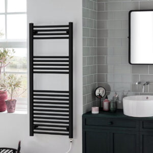Aura Straight Electric Towel Warmer, Black, Prefilled Efficient Heating, Well Made, Excellent Value Buy Online From Solaire Quartz UK Shop