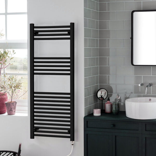 Aura Straight Electric Towel Warmer, Black, Prefilled Efficient Heating, Well Made, Excellent Value Buy Online From Solaire Quartz UK Shop 4