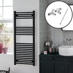 Aura Straight Dual Fuel Towel Warmer, Black, With Valves And Element Efficient Heating, Well Made, Excellent Value Buy Online From Solaire Quartz UK Shop