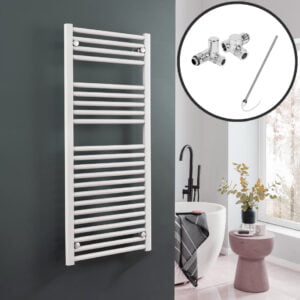 Aura Straight Dual Fuel Towel Warmer, White, With Valves And Element, White Efficient Heating, Well Made, Excellent Value Buy Online From Solaire Quartz UK Shop