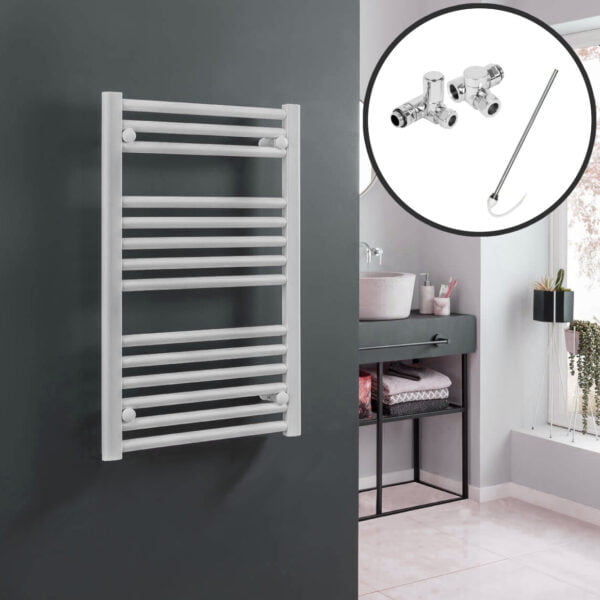 Aura Straight Dual Fuel Towel Warmer, White, With Valves And Element, White Efficient Heating, Well Made, Excellent Value Buy Online From Solaire Quartz UK Shop 5