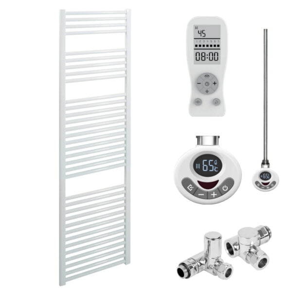 Aura Straight Dual Fuel Towel Warmer, Thermostatic With Timer, White Efficient Heating, Well Made, Excellent Value Buy Online From Solaire Quartz UK Shop 12