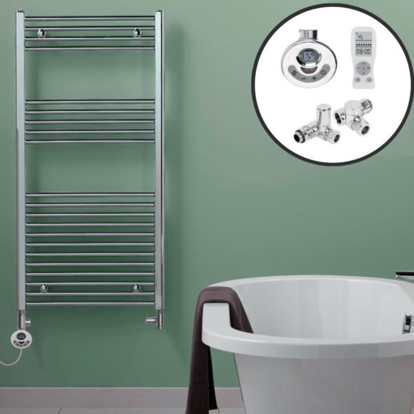 Aura Straight Dual Fuel Towel Warmer, Thermostatic With Timer, Chrome Efficient Heating, Well Made, Excellent Value Buy Online From Solaire Quartz UK Shop 4