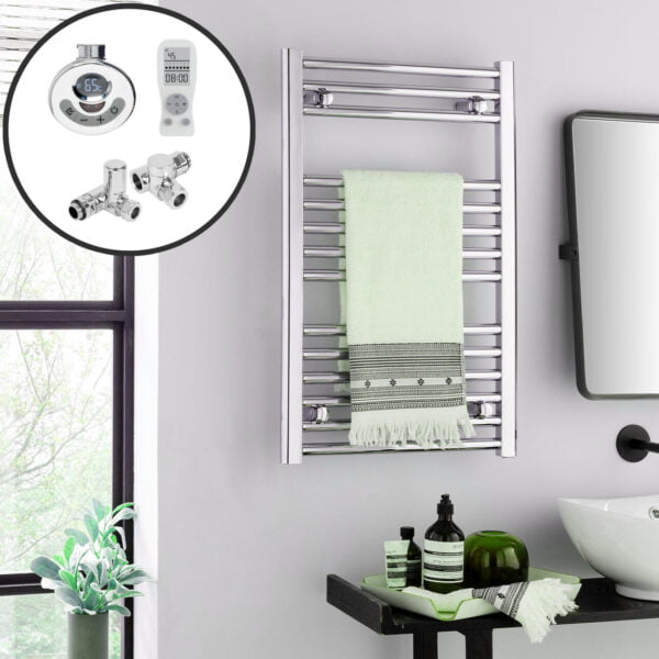 Aura Straight Dual Fuel Towel Warmer, Thermostatic With Timer, Chrome Efficient Heating, Well Made, Excellent Value Buy Online From Solaire Quartz UK Shop 5