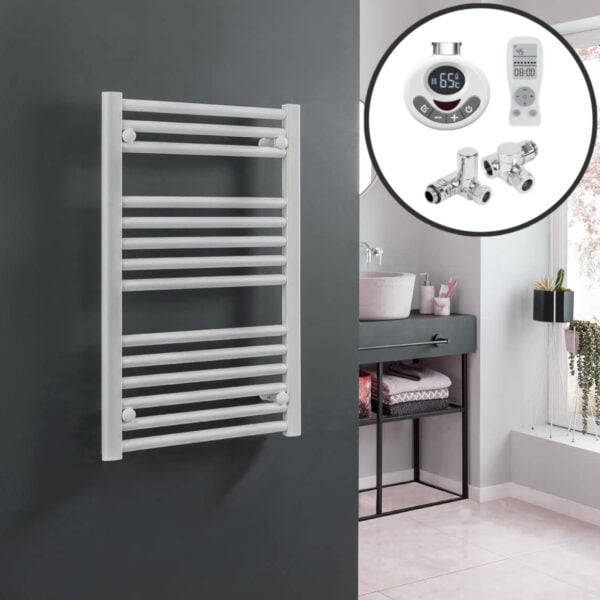Aura Straight Dual Fuel Towel Warmer, Thermostatic With Timer, White Efficient Heating, Well Made, Excellent Value Buy Online From Solaire Quartz UK Shop 5