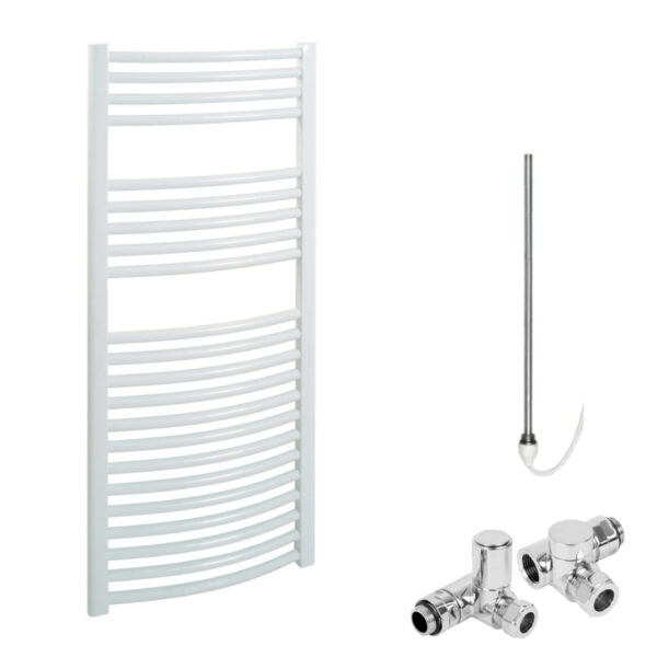Aura Curved Dual Fuel Towel Warmer, Chrome, With Valves And Element, White Efficient Heating, Well Made, Excellent Value Buy Online From Solaire Quartz UK Shop 3