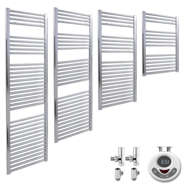 Aura 25 Straight Chrome Dual Fuel Electric Towel Warmer. Thermostatic With Timer