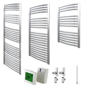 Aura 25 Curved Heated Towel Rail, Chrome - Dual Fuel + Wireless Timer, Thermostat