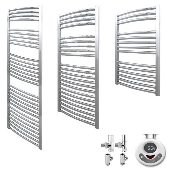 Aura 25 Curved Duel Fuel Towel Warmer. Thermostatic With Timer (Chrome)