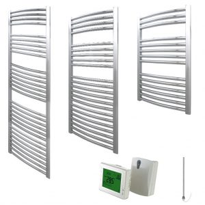 Aura 25 Curved Heated Towel Rail, Chrome - Electric + Wireless Timer, Thermostat