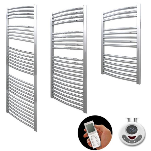 Aura 25 Curved Thermostatic Electric Heated Towel Rail With Timer (Chrome / White)