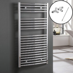 Aura Curved Dual Fuel Towel Warmer, Chrome, With Valves And Element, Chrome Efficient Heating, Well Made, Excellent Value Buy Online From Solaire Quartz UK Shop