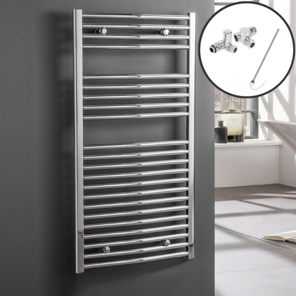 Aura Curved Dual Fuel Towel Warmer, Chrome, With Valves And Element, Chrome Efficient Heating, Well Made, Excellent Value Buy Online From Solaire Quartz UK Shop 3