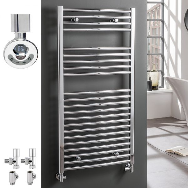 Aura 25 Curved Chrome Duel Fuel Heated Towel Rail, Thermostatic + Timer Efficient Heating, Well Made, Excellent Value Buy Online From Solaire Quartz UK Shop 3