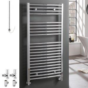 Aura 25 Curved Chrome Dual Fuel Heated Towel Rail Efficient Heating, Well Made, Excellent Value Buy Online From Solaire Quartz UK Shop