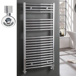 Aura 25 Curved Thermostatic Electric Heated Towel Rail + Timer Efficient Heating, Well Made, Excellent Value Buy Online From Solaire Quartz UK Shop