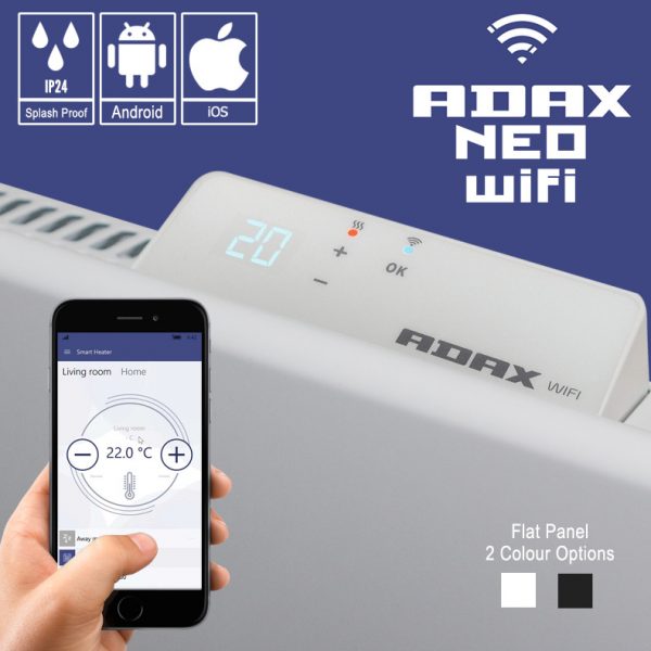 Adax Neo Wifi Electric Convector Heater With Timer, Modern, Wall Mounted, Splash Proof Efficient Heating, Well Made, Excellent Value Buy Online From Solaire Quartz UK Shop 13