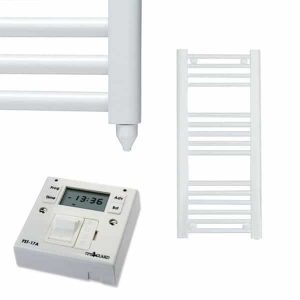 Aura 25 Straight Heated Towel Rail, White - Electric + Fused Spur Timer