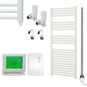 Aura 25 Straight Heated Towel Rail, White - Dual Fuel + Wireless Timer, Thermostat