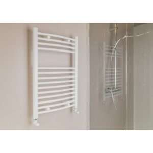Qual-Rad 500x750mm Curved White Heated Towel Rail - Central Heating