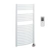 Aura Curved White Thermostatic Electric Towel Warmer With Timer, Remote Efficient Heating, Well Made, Excellent Value Buy Online From Solaire Quartz UK Shop 14