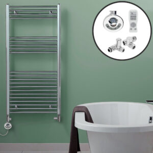 Aura Straight Dual Fuel Towel Warmer, Thermostatic With Timer, Chrome Efficient Heating, Well Made, Excellent Value Buy Online From Solaire Quartz UK Shop
