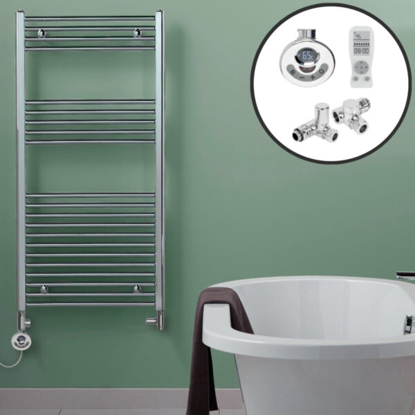 Aura Straight Dual Fuel Towel Warmer, Thermostatic With Timer, Chrome Efficient Heating, Well Made, Excellent Value Buy Online From Solaire Quartz UK Shop 3