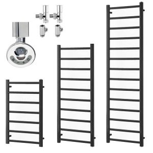 Aura Ronda Anthracite Heated Towel Rail / Warmer – Dual Fuel + Thermostat, Timer Efficient Heating, Well Made, Excellent Value Buy Online From Solaire Quartz UK Shop
