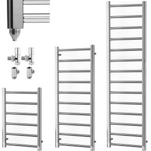 Aura Ronda Chrome Modern Towel Warmer / Heated Towel Rail – Dual Fuel, Electric Efficient Heating, Well Made, Excellent Value Buy Online From Solaire Quartz UK Shop