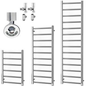 Aura Ronda Chrome Modern Heated Towel Rail / Warmer – Dual Fuel, Thermostat + Timer Efficient Heating, Well Made, Excellent Value Buy Online From Solaire Quartz UK Shop