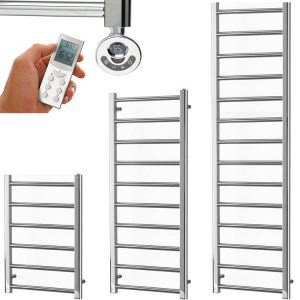 Aura Ronda Modern Heated Towel Rail / Warmer, Chrome – Electric, Thermostat + Timer Efficient Heating, Well Made, Excellent Value Buy Online From Solaire Quartz UK Shop