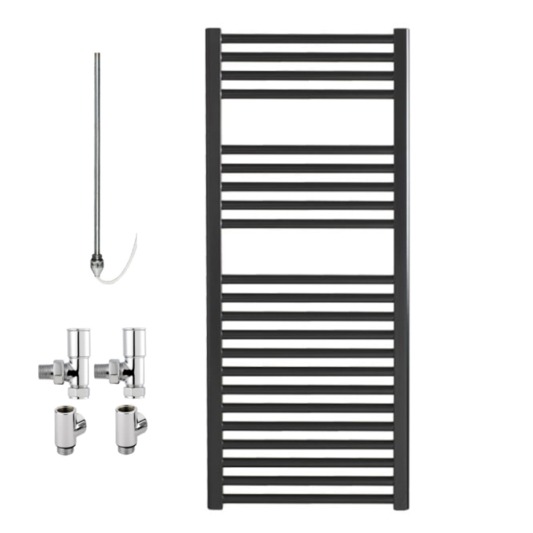 Aura 25 Straight Black Dual Fuel Heated Towel Rail / Bathroom Radiator Efficient Heating, Well Made, Excellent Value Buy Online From Solaire Quartz UK Shop 6