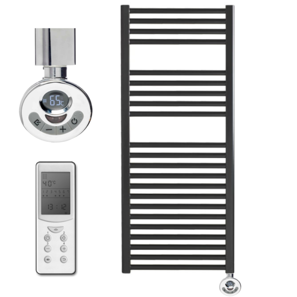 Aura 25 Straight Black Thermostatic Electric Heated Towel Rail + Timer, Remote Efficient Heating, Well Made, Excellent Value Buy Online From Solaire Quartz UK Shop 5