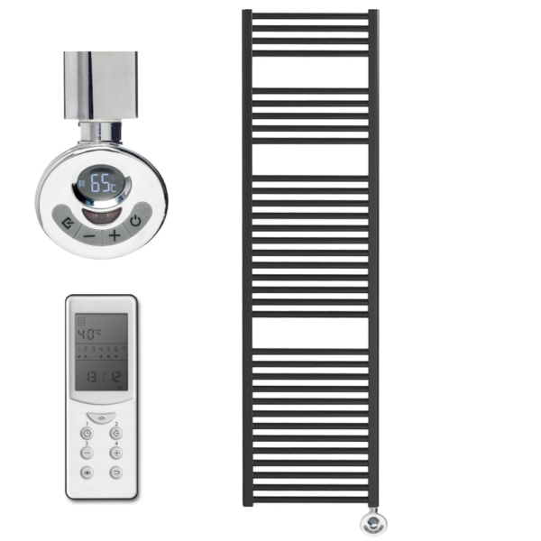 Aura 25 Straight Black Thermostatic Electric Heated Towel Rail + Timer, Remote Efficient Heating, Well Made, Excellent Value Buy Online From Solaire Quartz UK Shop 6
