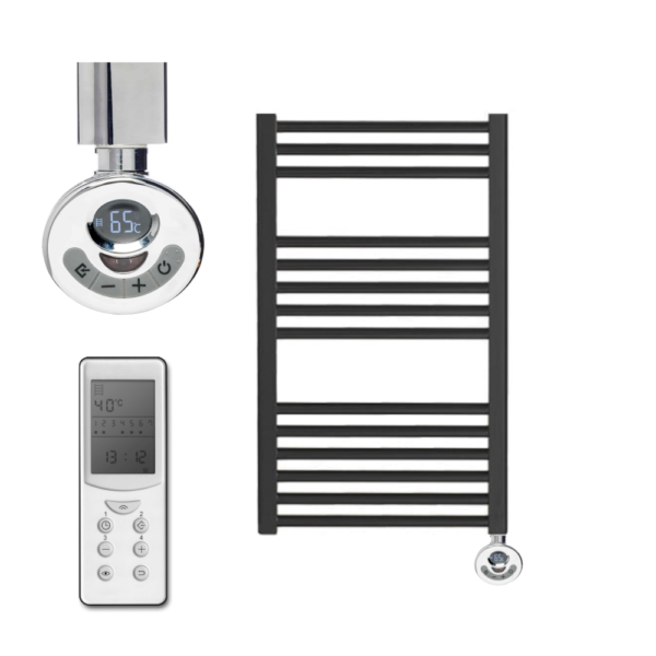 Aura 25 Straight Black Thermostatic Electric Heated Towel Rail + Timer, Remote Efficient Heating, Well Made, Excellent Value Buy Online From Solaire Quartz UK Shop 4