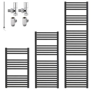 Aura 25 Straight Black Dual Fuel Heated Towel Rail / Bathroom Radiator Efficient Heating, Well Made, Excellent Value Buy Online From Solaire Quartz UK Shop